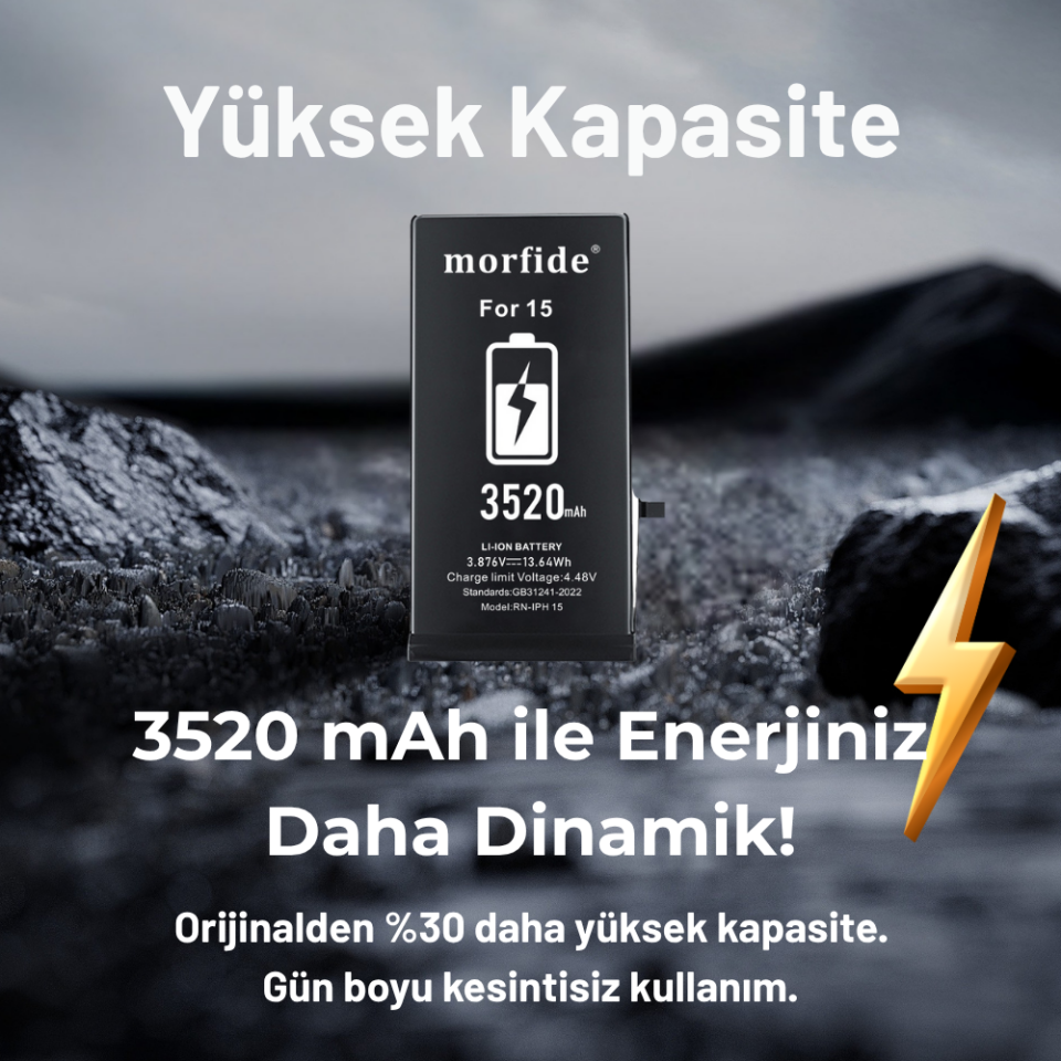Apple iPhone 15 3520mAh Yüksek Kapasiteli Batarya
