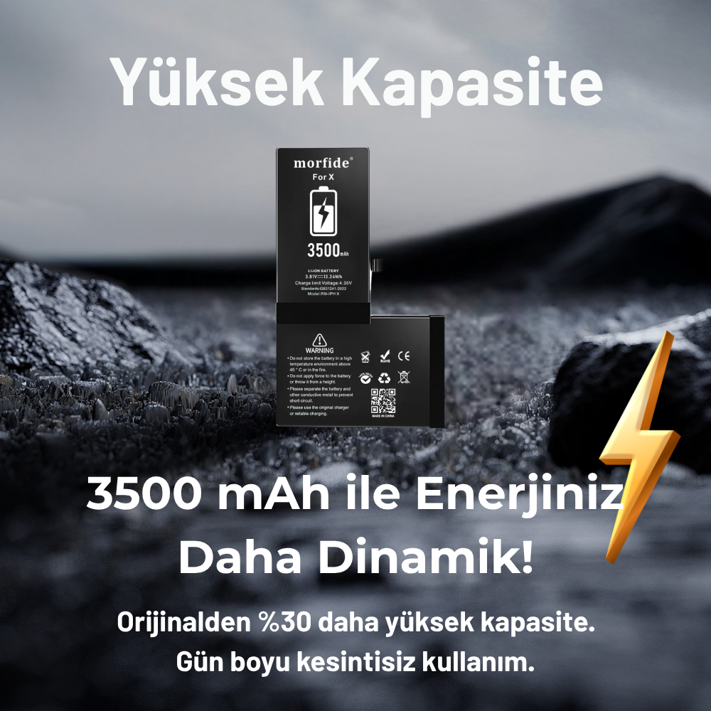 iPhone X Uyumlu 3500mAh Yüksek Kapasiteli Batarya