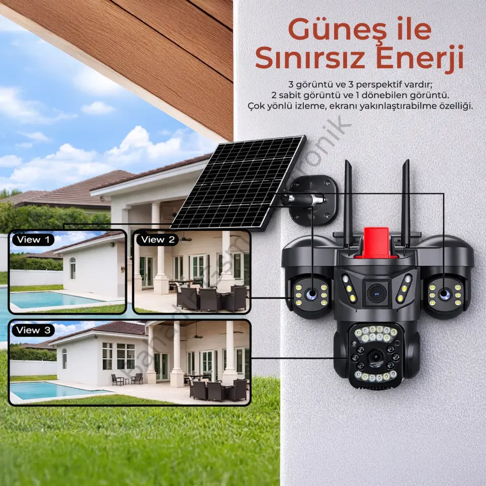 KATJMER RONİK PRO CAMRNK-002 GÜVENLİK KAMERASI GÜNEŞ PANELLİ SİM KARTLI