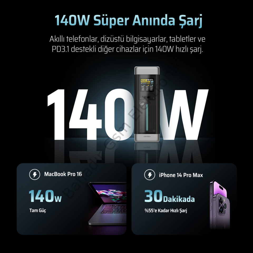 CUKTECH 20 Powerbank 25000 mAh | 210 W PD3.1 Süper Hızlı Şarj | 3 Port (2C1A) TFT Ekranlı Taşınabilir Şarj Cihazı – Laptop, MacBook, iPhone, Samsung, Xiaomi ile Uyumlu