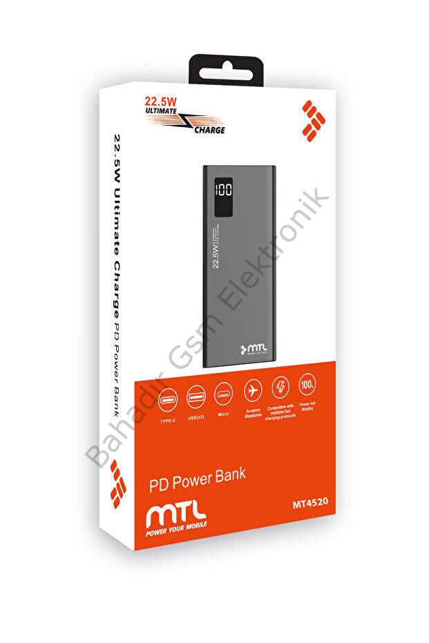 20000 mAh 22.5W Turbo Şarj Dahili Kablolu Led Göstergeli PD ve QC 3.0 Powerbank