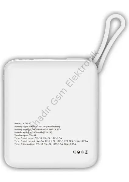 10000 mAh 22.5W Süper Hızlı Dahili Type-C Kablolu Dijital Göstergeli Hızlı Şarj Powerbank