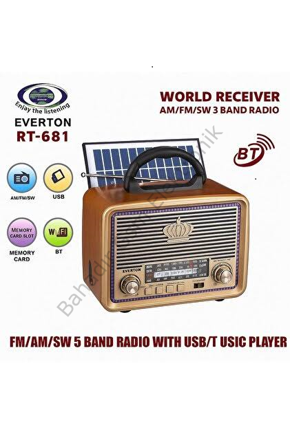 Everton Rt-681 / Solar Güneş Enerjili / Nostalji Bluetooth/USB/Sd/ Radyo Mp3