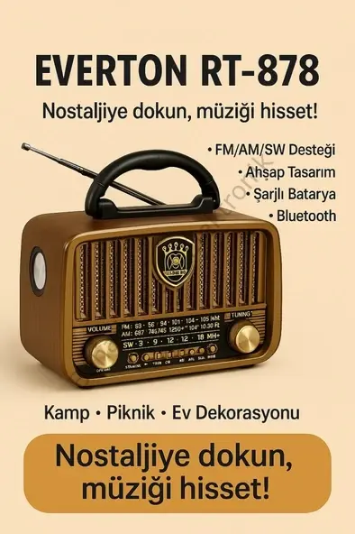 EVERTON RT 878 SOLAR ENERJİLİ NOSTALJİ RADYO