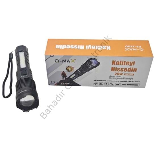 PS-2700 Q-Max 20W Led Şarjlı El Feneri 2000 Lümen 3000 mt Menzil