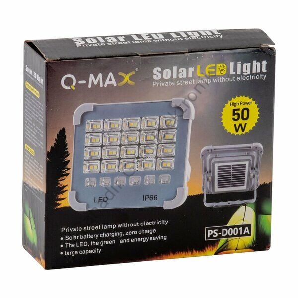 Q-MAX 50W Solar LED Projektör IP66 | 5 Modlu | USB Şarjlı | Polis Çakar Modlu PS-D001A
